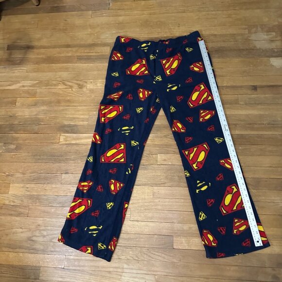 Superman Pajama Bottoms Men's XL Blue Soft Fleece All Over Logo Lounge Pants - Picture 4 of 6